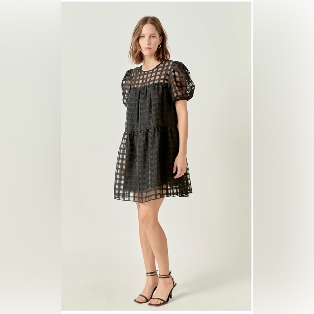 English Factory Gridded Organza Mini Dress